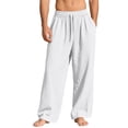 thumbnail image 1 of Men’s Linen Wide Leg Pants Elastic Waist Drawstring | Lightweight Breathable, Loose Fit Full Length Trousers, Big and Tall, Casual Summer Beach Daily Wear, L, 1 of 7