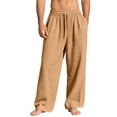 thumbnail image 1 of Men’s Linen Wide Leg Pants Elastic Waist Drawstring | Lightweight Breathable, Loose Fit Full Length Trousers, Big and Tall, Casual Summer Beach Daily Wear, XL, 1 of 7