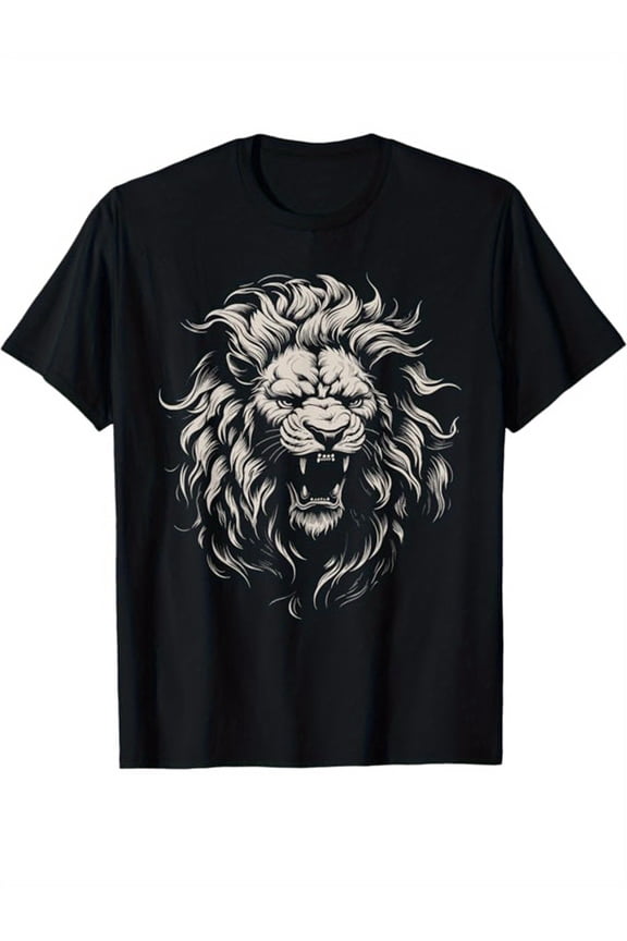 Men's Lion Graphic Tee - Casual Short Sleeve Cotton T-Shirt for Everyday Wear