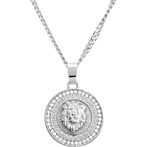 Men's Lion Head Mini Medallion Silver Plated Pendant 20" Cuban Chain Necklace CP 282