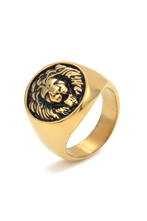 Men's Lion Head Ring Stainless Steel Polished Animal Zodiac Ring Fashion Ring for Men Lion Ring Steel Ring Gold Ring Retro Ring