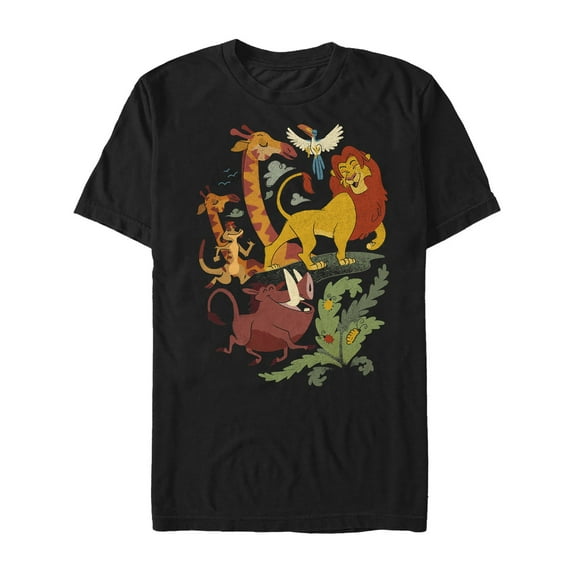 Men's Lion King Cartoon Jungle Friends  Graphic Tee Black 2X Large