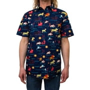 Men's Lion King Character Stampede  Button Down Shirt Navy Large