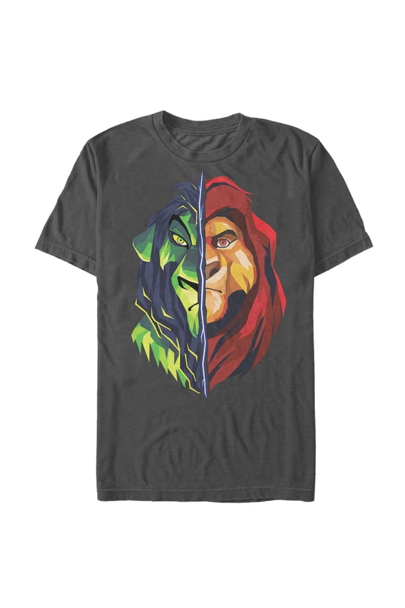 Men's Lion King Geometric Brother Split  Graphic Tee Charcoal Medium