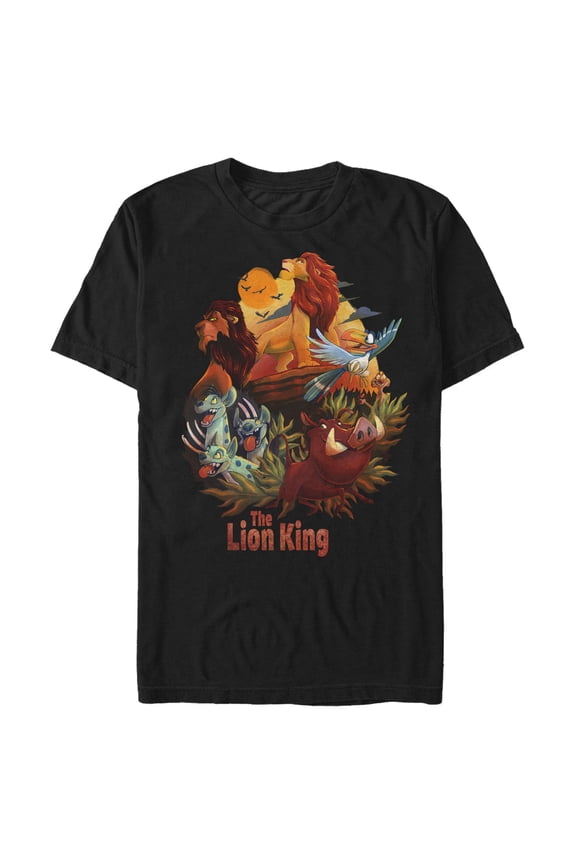 Men's Lion King Groovy Character Cartoon  Graphic Tee Black Large