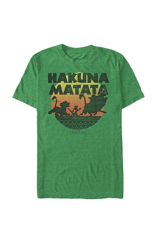 Men's Lion King Hakuna Matata Sunset Circle Graphic Tee Kelly Heather Large
