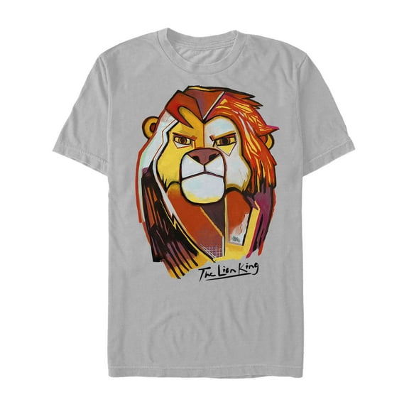 Men's Lion King Modern Art Simba  Graphic Tee Silver Large