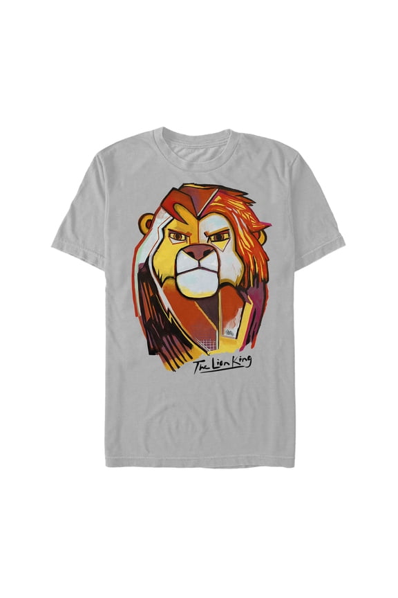 Men's Lion King Modern Art Simba Graphic Tee Silver Large