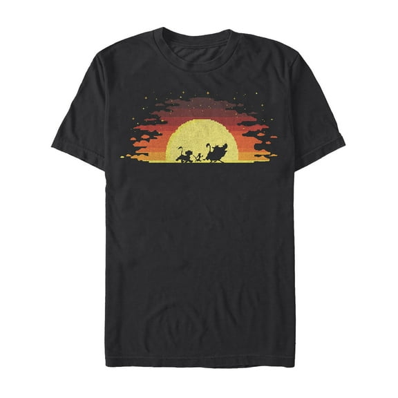 Men's Lion King Pixel Sunset Trio  Graphic Tee Black Medium