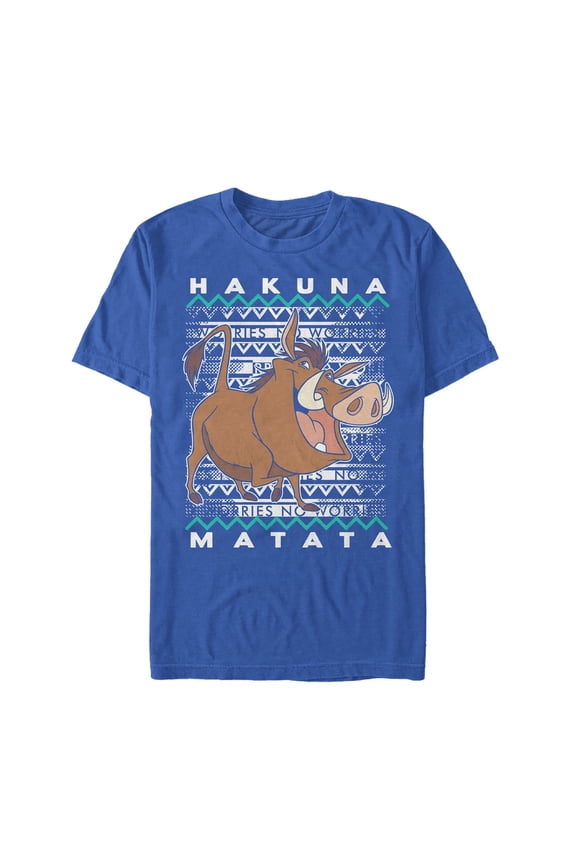 Men's Lion King Pumbaa Diagonal Stripe  Graphic Tee Royal Blue Medium