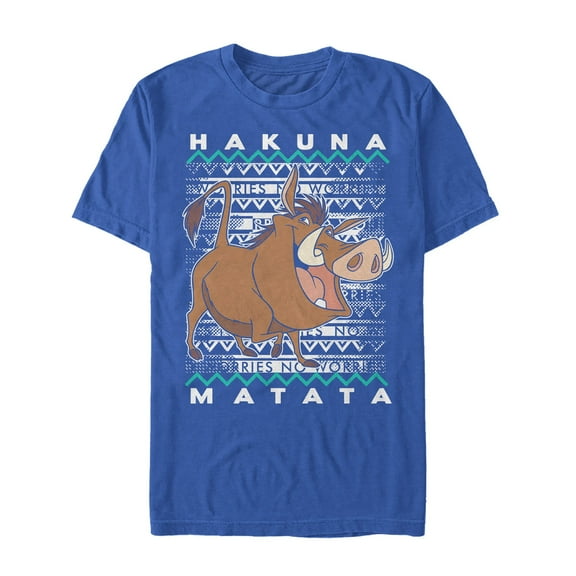 Men's Lion King Pumbaa Diagonal Stripe  Graphic Tee Royal Blue Small