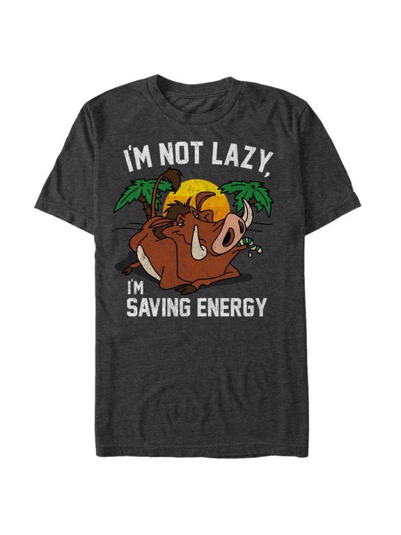 Men's Lion King Pumbaa I'm Not Lazy I'm Saving Energy Graphic Tee Charcoal Heather Large