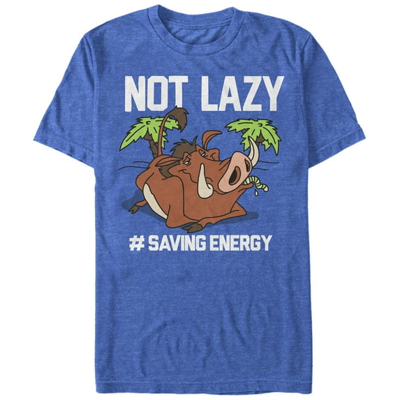Men's Lion King Pumbaa Not Lazy Graphic Tee Royal Blue Heather Small