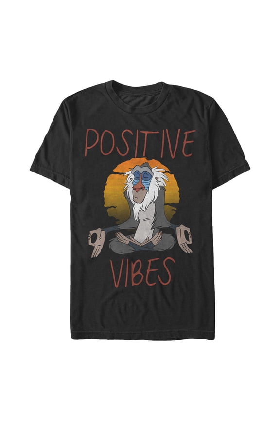 Men's Lion King Rafiki Positive Vibes Meditation Graphic Tee Black X Large