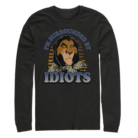 Men's Lion King Scar Surrounded By Idiots Sunset Long Sleeve Shirt Black Large