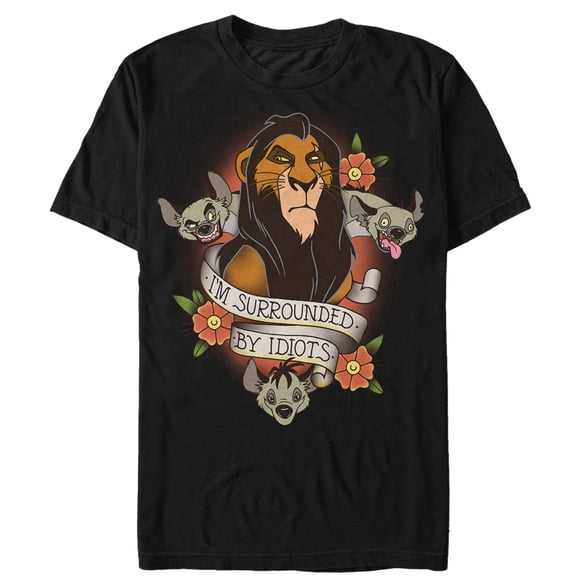 Men's Lion King Scar Surrounded By Idiots Tattoo Graphic Tee Black Large