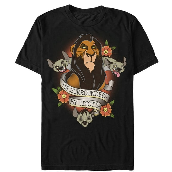 Men's Lion King Scar Surrounded By Idiots Tattoo  Graphic Tee Black Medium