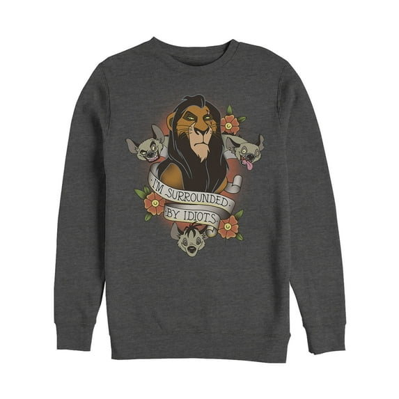 Men's Lion King Scar Surrounded By Idiots Tattoo Sweatshirt Charcoal Heather X Large