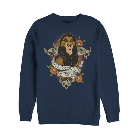 Men's Lion King Scar Surrounded By Idiots Tattoo Sweatshirt Navy Blue 2X Large