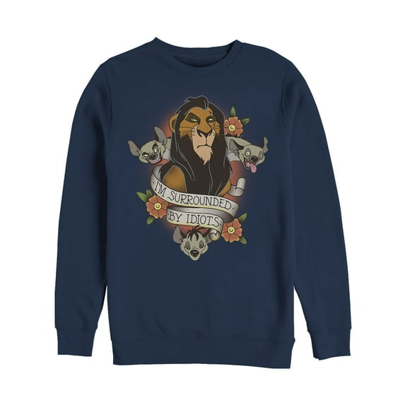 Men's Lion King Scar Surrounded By Idiots Tattoo Sweatshirt Navy Blue 3X Large