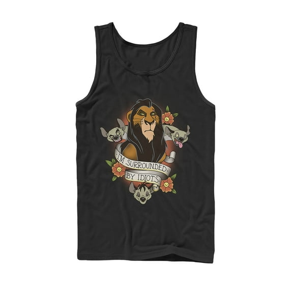 Men's Lion King Scar Surrounded By Idiots Tattoo Tank Top Black Large