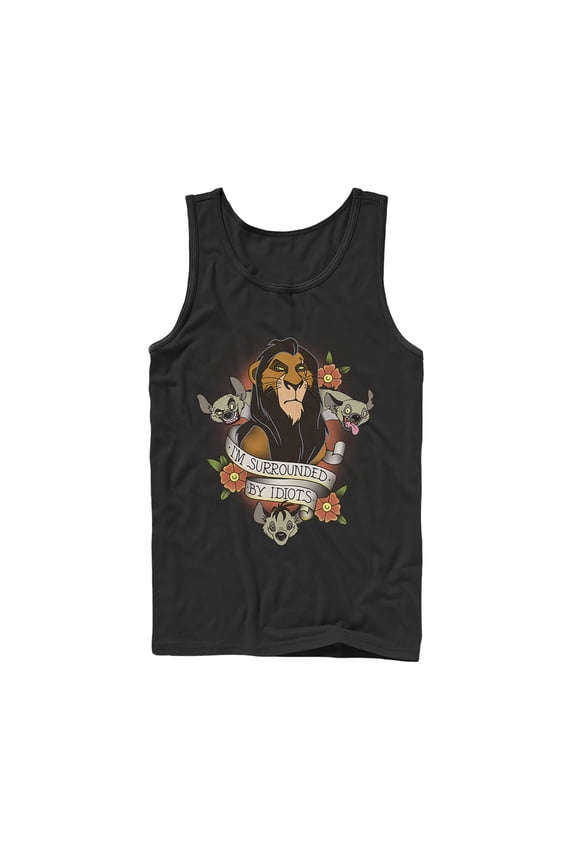 Men's Lion King Scar Surrounded By Idiots Tattoo Tank Top Black Large