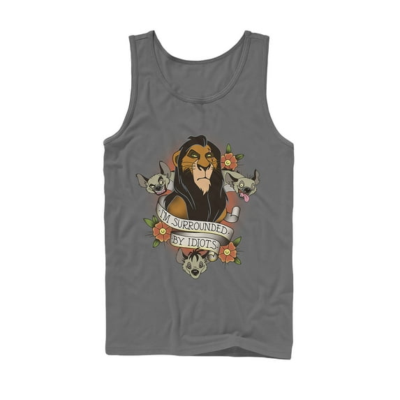 Men's Lion King Scar Surrounded By Idiots Tattoo Tank Top Charcoal X Large
