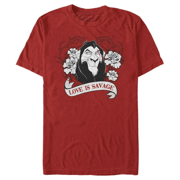Men's Lion King Scar Valentine's Day Love is Savage Graphic Tee Red Small