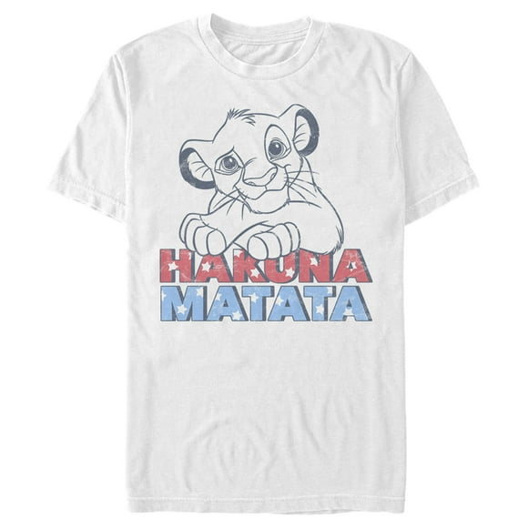 Men's Lion King Simba Hakuna Matata Stars and Stripes  Graphic Tee White Medium