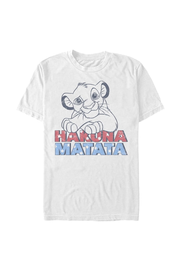Men's Lion King Simba Hakuna Matata Stars and Stripes Graphic Tee White Medium