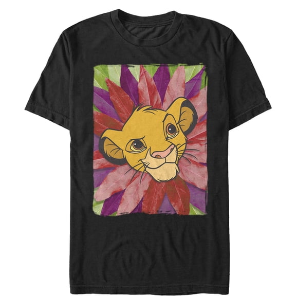 Men's Lion King Simba Leaf Mane Graphic Tee Black Large