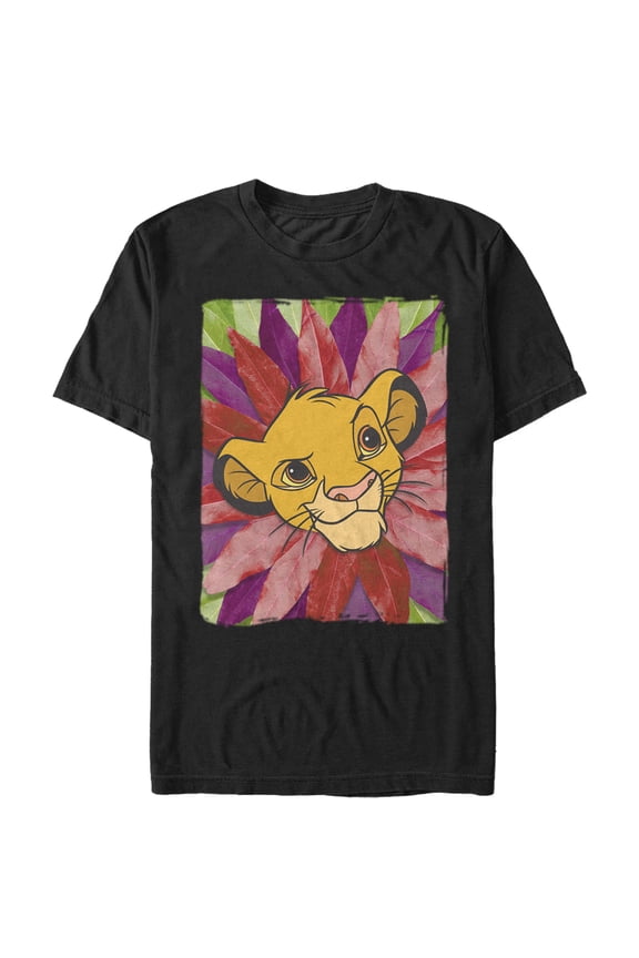 Men's Lion King Simba Leaf Mane Graphic Tee Black Large