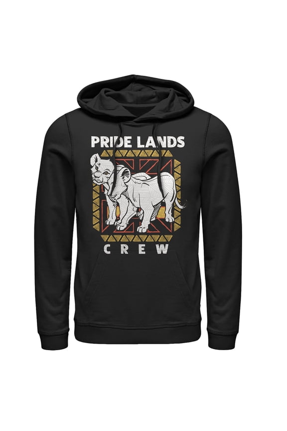 Men's Lion King Simba & Nala Pride Lands Crew Pull Over Hoodie Black Large