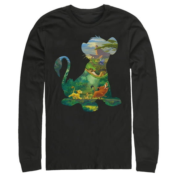 Men's Lion King Simba Silhouette Pride Rock Long Sleeve Shirt Black 2X Large
