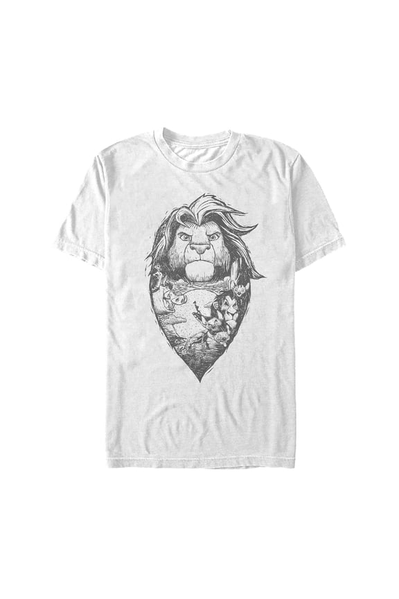 Men's Lion King Simba Sketch Oval  Graphic Tee White Medium