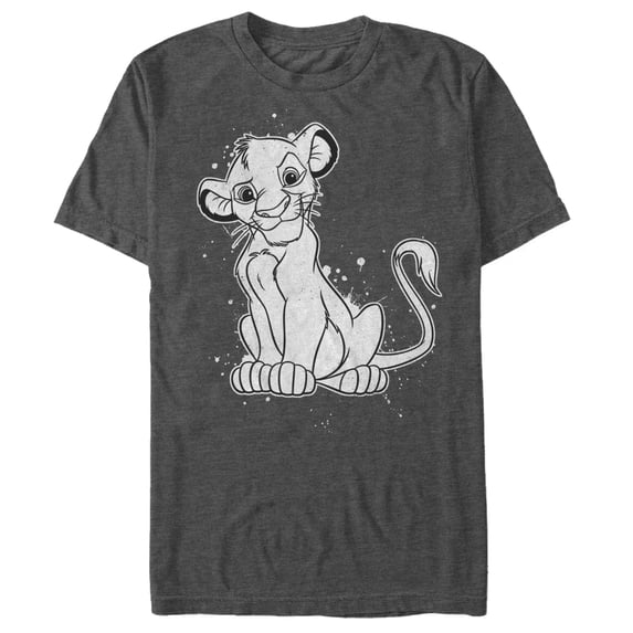 Men's Lion King Simba Smirk Paint Splatter Print Graphic Tee Charcoal Heather Medium