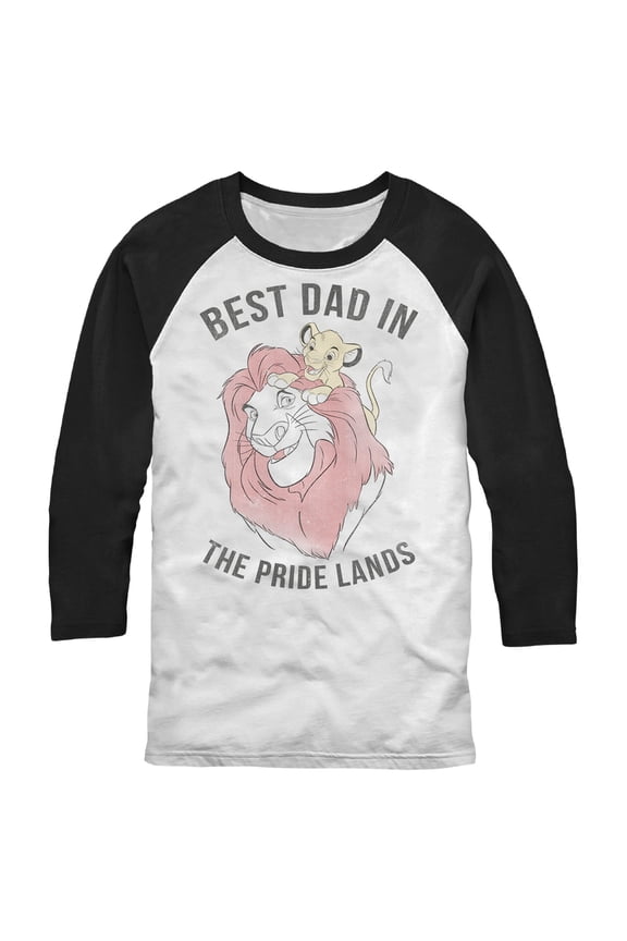 Men's Lion King Simba and Mufasa Best Dad in the Pride Lands Baseball Graphic Tee White/Black 2X Large