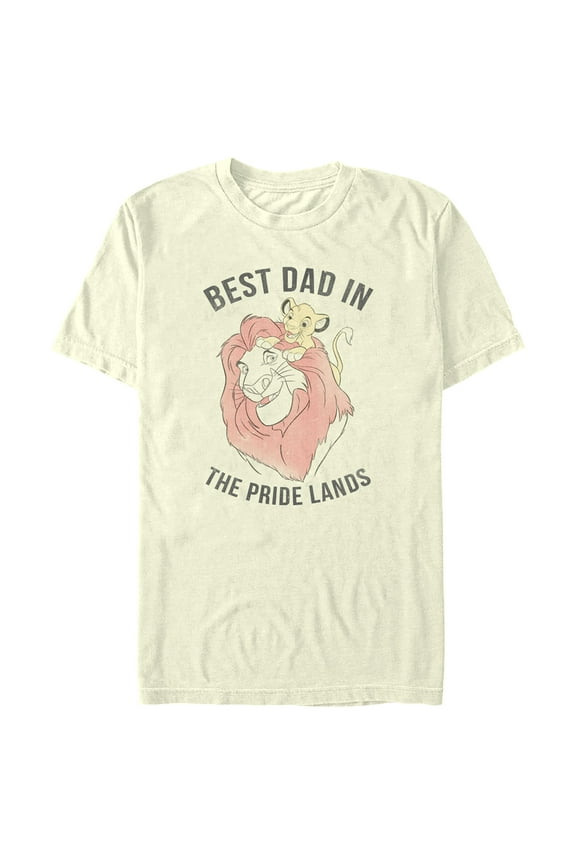 Men's Lion King Simba and Mufasa Best Dad in the Pride Lands Graphic Tee Beige 3X Large