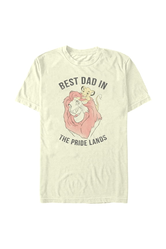 Men's Lion King Simba and Mufasa Best Dad in the Pride Lands Graphic Tee Beige Large