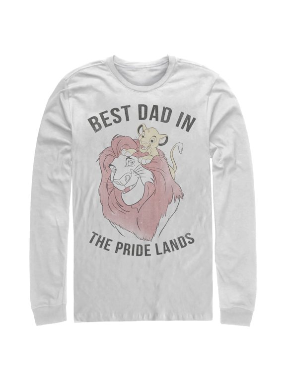 Men's Lion King Simba and Mufasa Best Dad in the Pride Lands Long Sleeve Shirt White Medium