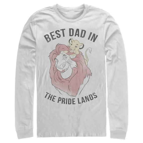Men's Lion King Simba and Mufasa Best Dad in the Pride Lands Long Sleeve Shirt White Small