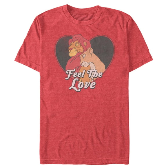 Men's Lion King Simba and Nala Valentine Feel the Love Graphic Tee Red Heather X Large