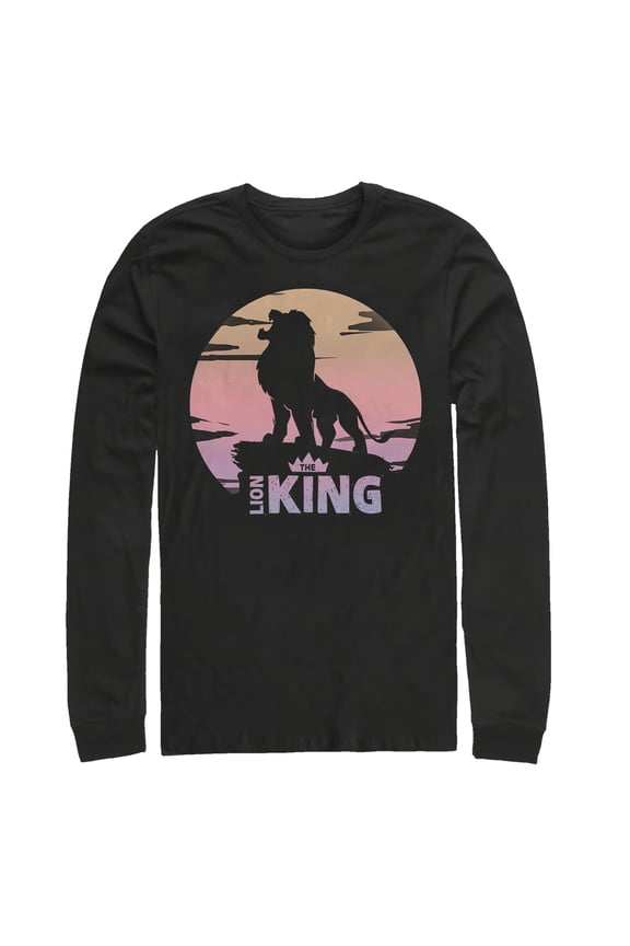 Men's Lion King Sunset Pride Rock Pose Long Sleeve Shirt Black X Large