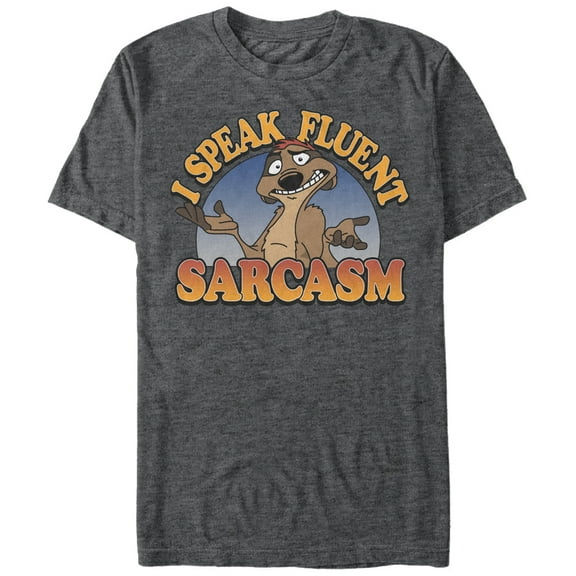 Men's Lion King Timon Speaks Fluent Sarcasm  Graphic Tee Charcoal Heather Large