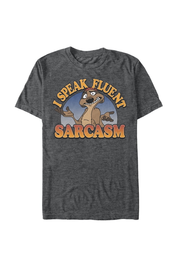 Men's Lion King Timon Speaks Fluent Sarcasm Graphic Tee Charcoal Heather Large