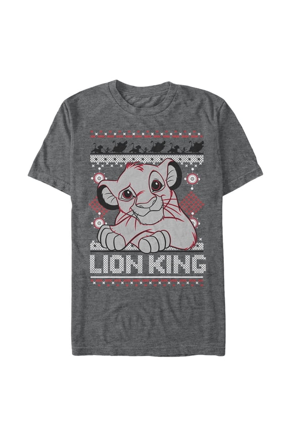 Men's Lion King Ugly Christmas Simba Graphic Tee Charcoal Heather X Large