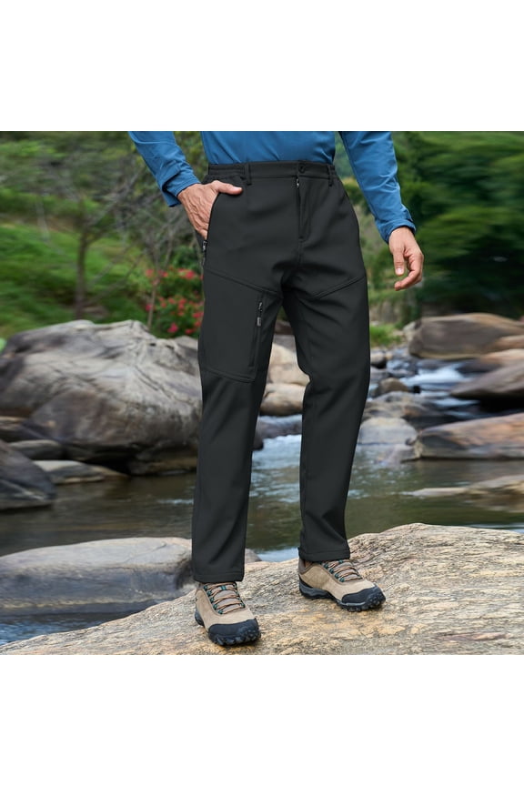 Men's Lite Waterproof Windproof Fleece Lined Warm Hiking Ski Snow Pants Expandable-Waist Black 3XL