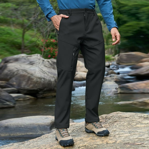 Men's Lite Waterproof Windproof Fleece Lined Warm Hiking Ski Snow Pants Expandable-Waist Black S