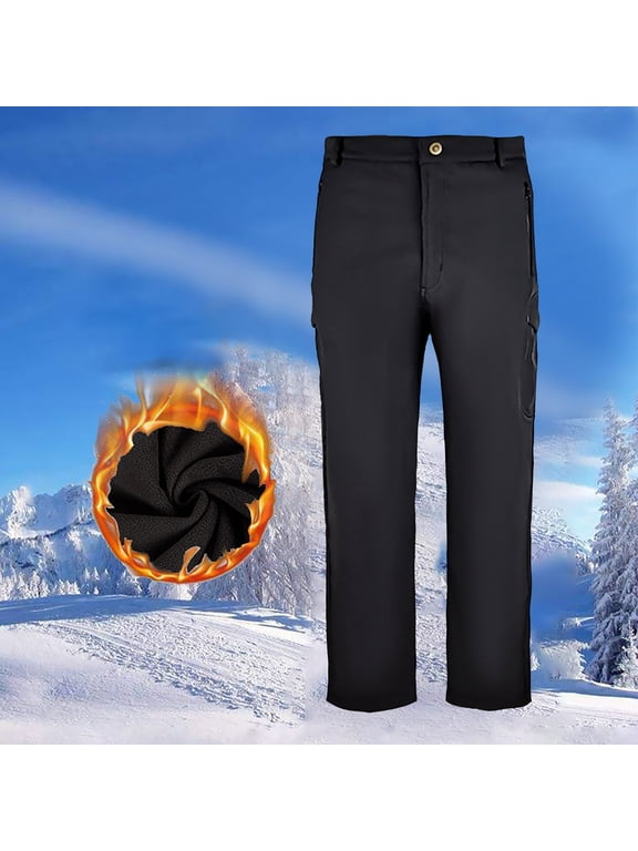 Men's Lite Waterproof Windproof Fleece Lined Warm Hiking Ski Snow Pants Expandable-Waist Solid Color Outdoor Hiking Multifunctional Fleece And Water Proofing Straight Zipper Pocket Workwear Pants