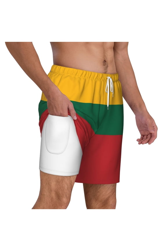 Men's Lithuanian Flag Swim Trunks with Compression Liner Bathing Suit Swimwear
